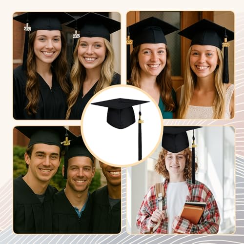 AHEJIOO Doktorhut mit 2025 Quaste - Verstellbarer Abschluss Hut Bachelor Geschenk Graduation Hat in Schwarz