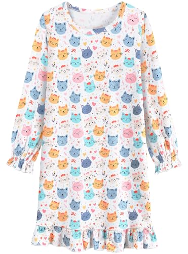 Tkria Baby Girls Nightgowns Dress Toddler Long Sleeves Cat Kitty Nighties For Kids Princess Nightdress Homewear 2T 3T