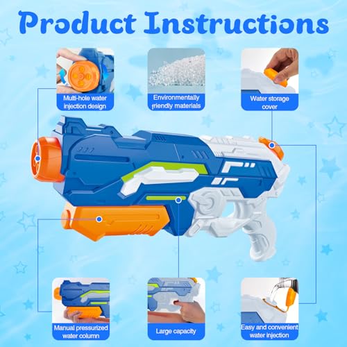 Wasserpistole Kinder – 1200ML Wasserspritzpistole mit 8–10m Reichweite, Outdoor Spielzeug für Sommer, Strand, Pool & Garten – Wasserblaster große reichweite für Jungen & Mädchen (Blau)