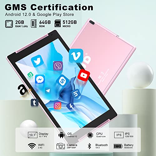 Tjd Android 12 Tablet 10 Inch Tablets,64Gb Rom 512Gb Expand Tablet Pc,Quad Core Processor,Hd Ips Screen,8Mp Dual Camera,Wi-Fi, G+G, Bluetooth,6000Mah Battery Google Gms Stand Tablet #TOP1