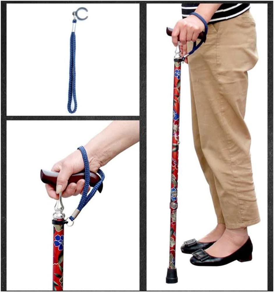 Muletas para ancianos Muletas de cuatro patas talladas en madera envueltas en colores elegantes Bastón de aleación de aluminio para ancianos Bastón de cuatro puntas Muleta auxiliar (Color : C) small