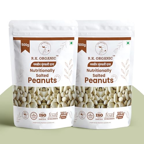 Image of R K Organic Jumbo Roasted salted Peanut, Desi Singdana, 500g | Salted & Roasted | 100% Natural Snack | Rich in Protein & Fiber (Pack Of 2)