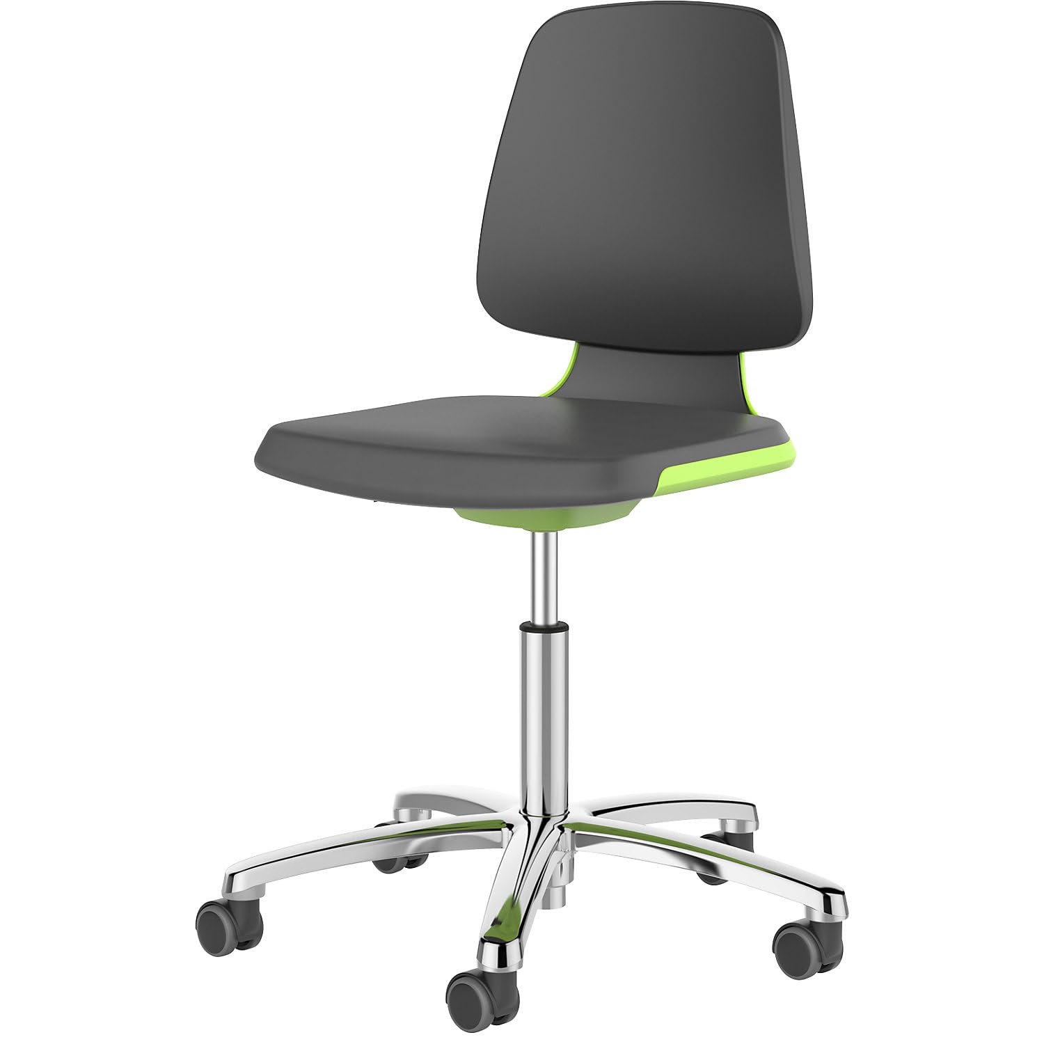 BIMOS | Sedia girevole da lavoro LABSIT | basamento a cinque razze con rotelle | sedile in PU espanso | verde