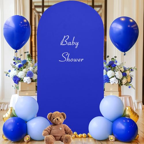 Image of Royal Blue Arch Backdrop Cover 6.6FT Spandex Fitted Wedding Arch Stand Covers Round Top Chiara Arch Covers Stretchy Backdrop for Birthday Party Ceremony Banquet Decoration