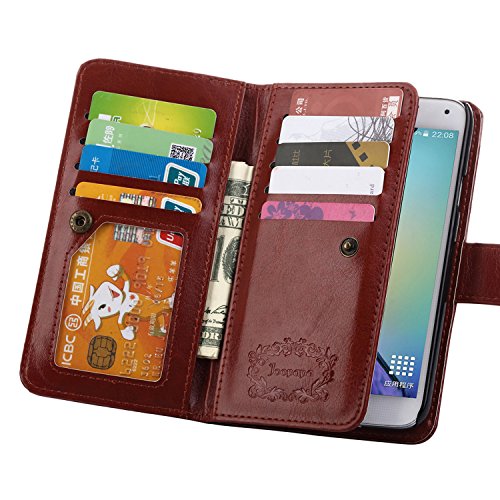 S5 Case, Galaxy S5 Case, Joopapa Galaxy S5 Luxury Fashion Pu Leather Magnet Wallet Credit Card Holder Flip Case Cover with Built-in 9 Card Slots for Samsung Galaxy S5 / Galaxy Sv / Galaxy S5 I9600 (Brown)