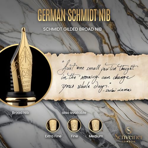 Image of Scriveiner Silver Chrome Fountain Pen - Stunning Luxury Pen, Real Gold Plating, Schmidt Gilded Nib (Broad), Best Pen Gift Set for Men & Women, Professional, Executive Office, Nice Designer Pens