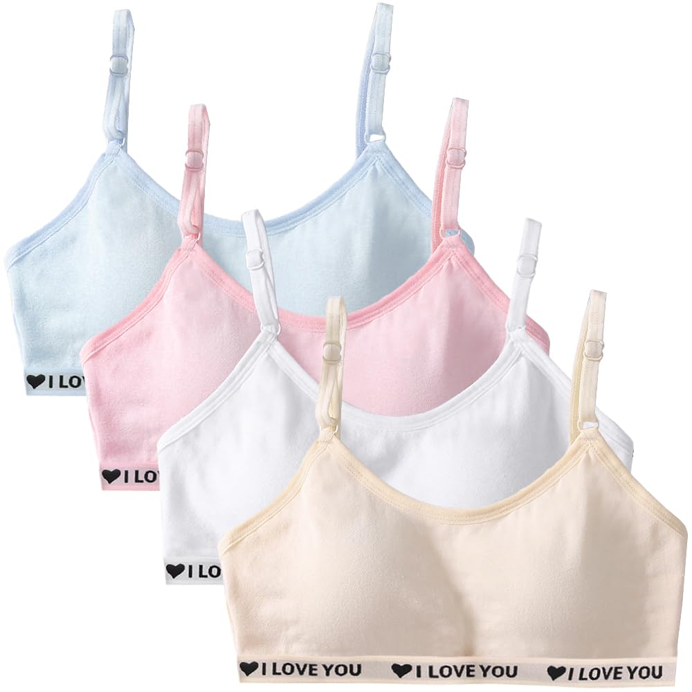 HXZASFG Sujetador Deportivo para niñas Bralette de Entrenamiento de algodón con Almohadilla Fija para el Busto y Correa Ajustable Ropa Interior sin Cables Top Corto para Adolescentes de 10 a 18 años