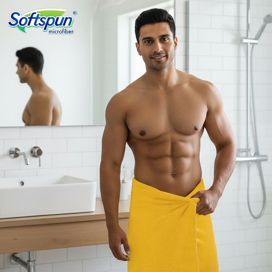 Image of SOFTSPUN Microfiber High Loop Bath & Hair Care Towel, 70X140 Cms 1 pcs Towel Set 380 GSM (Yellow).