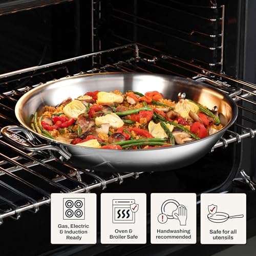 Image of All-Clad D3 Stainless Steel 3Qt Braiser Pan with Lid, Made in the USA | The Original Bonded Professional Cookware, 12.5 inch Universal Pan, Induction Compatible, Oven Safe up to 600F