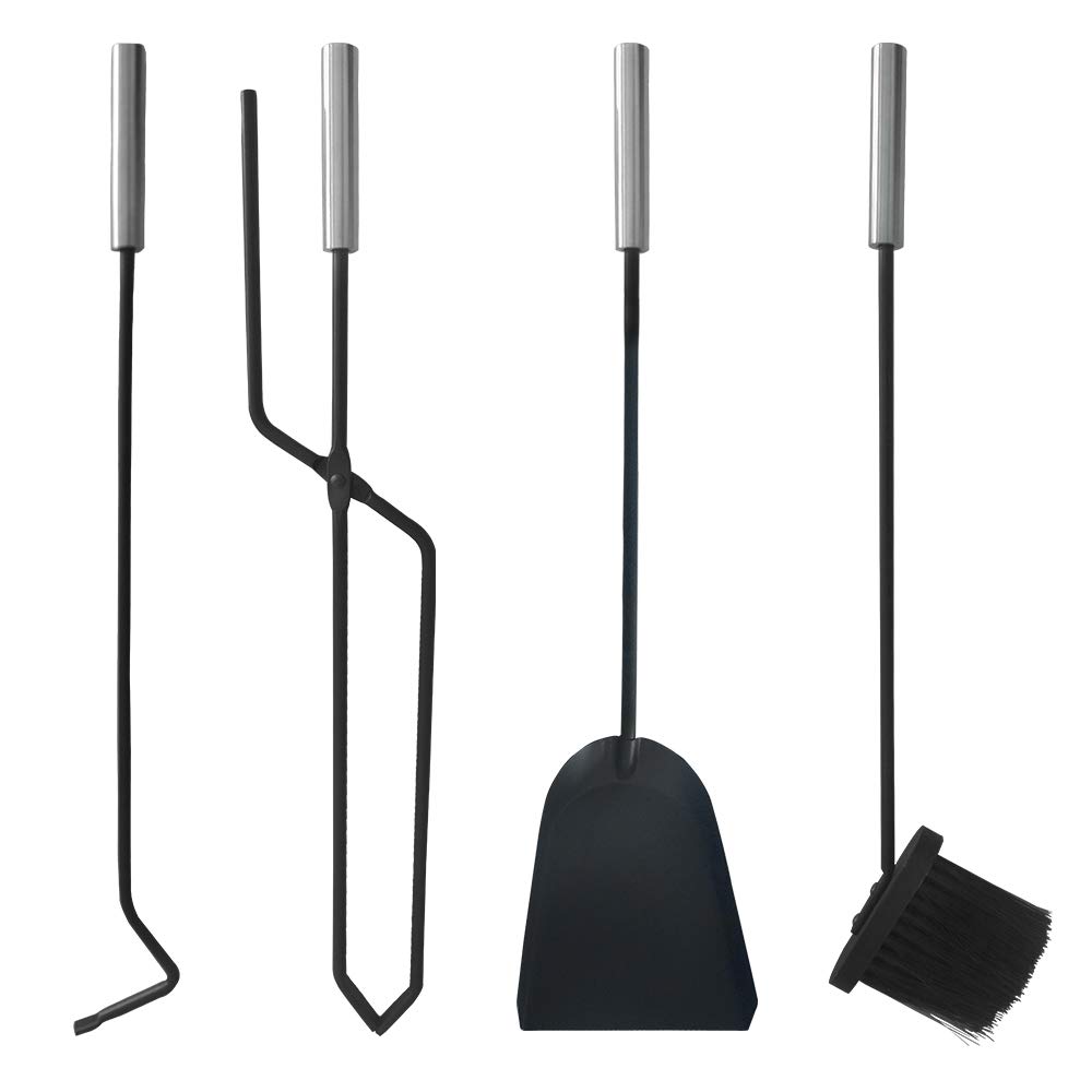 LZQ Caminetti Set 5 Pezzi Set di Inossidabile Attrezzi per Camino Strumenti Spazzole Pala Ganci e Supporto Arco Set di Utensili
