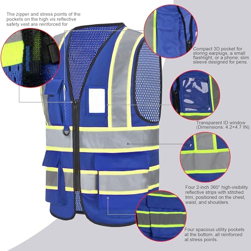 Image of Mesh High Vis Vest, Reflective Construction Vest with Pockets