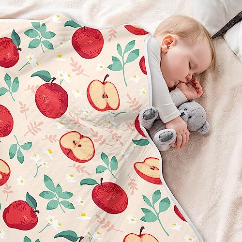 Image of Swaddle Blanket for Apples with Leaves Baby Receiving Blanket Muslin Baby Swaddles Soft Cotton Breathable Nursery Blankets for Unisex Boys and Girls 30x40 Inch