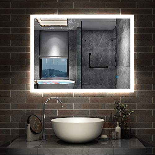 Acezanble 900x700 Rectangular Heated Bathroom Mirror with LED Touch Lights,Wall Mounted,IP44,Vertical or Horizontal
