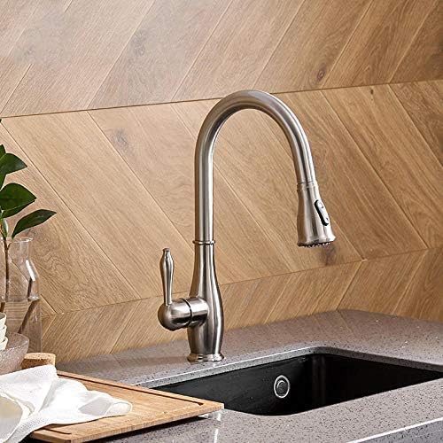 Mitigeur de cuisine en laiton avec douchette extractible nickel brossé rotation 360 YRYRYW