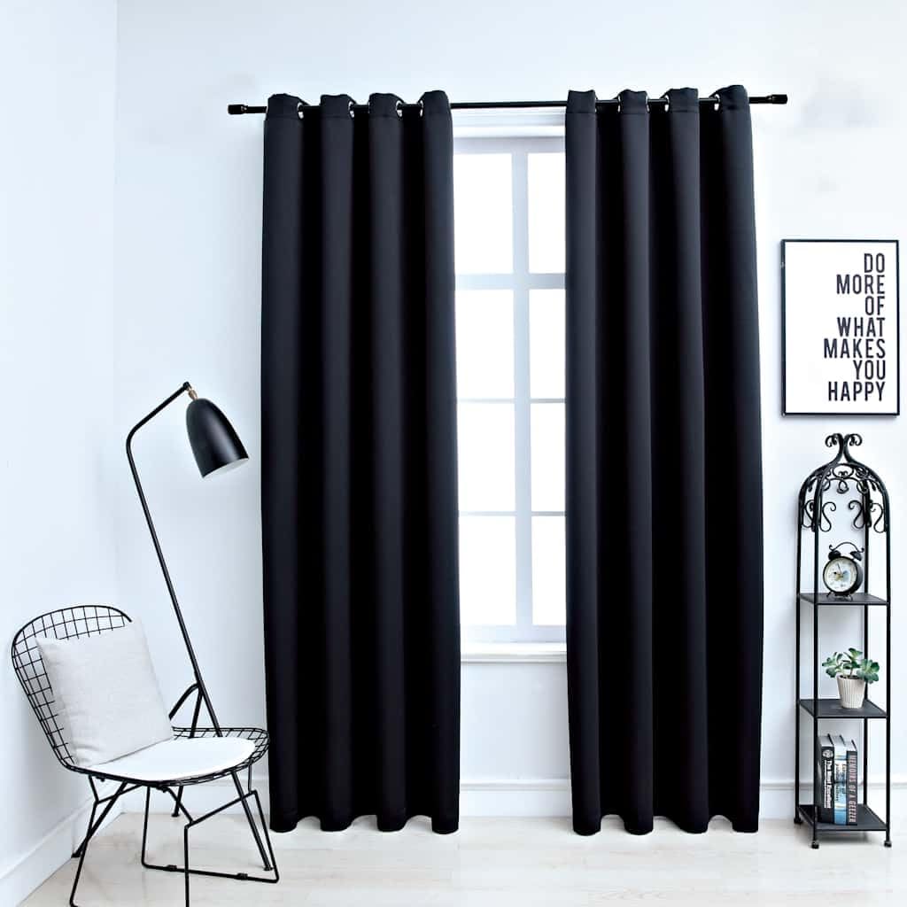 vidaXL Curtains 2 Pcs, Blackout Curtains for Bedroom Living Room, Window Blinds with Rings, Darkening Curtains Drapery, Black Fabric