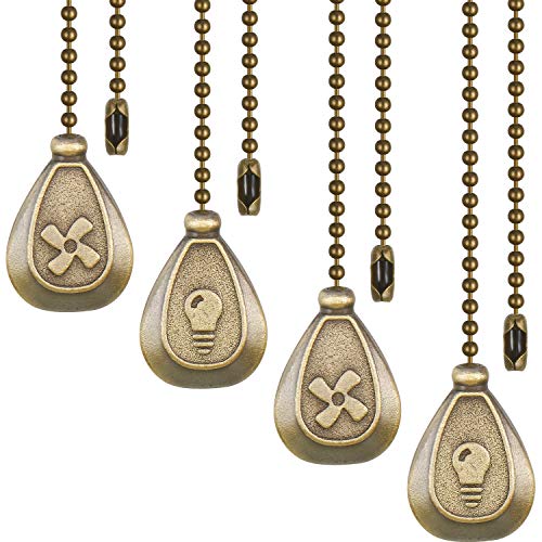 Image of Patelai 4 Pieces Ceiling Fan Pull Chain Extender Ornament 12 Inch Ceiling Pull Chain Extension Classic Drop Shaped Pendant Beaded Ball Cord for Fan light lamp decorative with Connector(Bronze)
