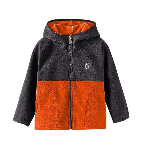 Kids Boy's Full-Zip Polar Fleece Jacket with Hood Girl's Color Block Sweatshirt Jacket Fall Winter Windproof Coat