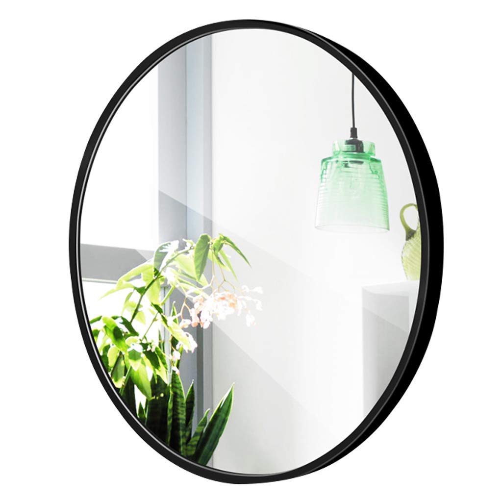 TYUHDUYUR Large Metal Wall Mirror Round Makeup Mirror Rustic Accent Mirror Premium Brushed Metal Coated Frame Black 15.7’’- 31.5’’ (60x60CM)
