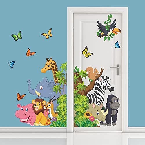 Supzone Cartoon Animal Wall Decal Jungle Animals Wall Stickers Elephant Lion Zebra Butterfly Wall Decor For Kids Baby Diy Vinyl Mural Art For Nursery Bedroom Living Room Playroom #TOP4