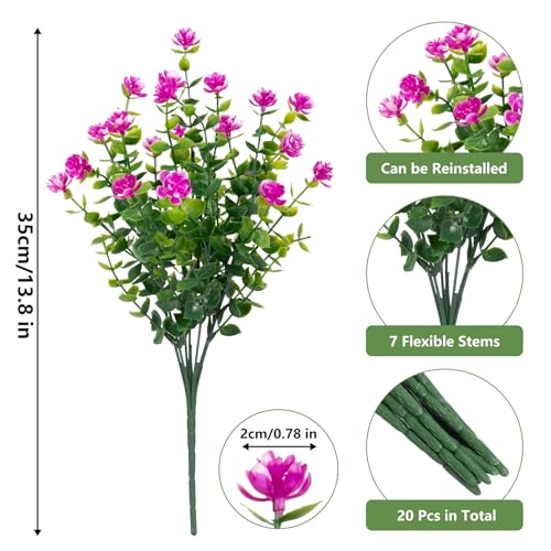 Image of Bassion Artificial Flowers for Outdoors Decoration UV Resistant, Fuschia | faux plants, fake plastic eucalyptus, greenery stems, indoor outdoor use, Garden fence patio window box porch planter decor