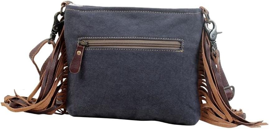 Myra Bag Etched Rainbow Hand-Tooled Bag Upcycled Cotton & Leather S-3077 - Image 4