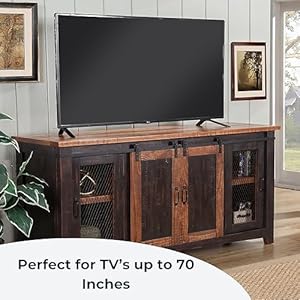 Martin Svensson Home Santa Fe Solid Wood TV Stand 65 Antique Black and Aged Distressed Pine