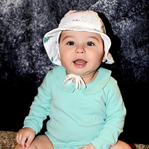 Pureborn B-Newborn Unisex Baby Sun Hat Wide Brims Bucket Hat Sun Protection With Straps Elephant+Blue Stripe 0-3 Months #TOP2