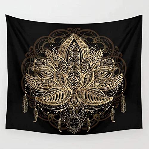 Lotus Schwarz Gold Wandteppich Wandbehang Zimmer Tagesdecke Strandmatte Wandteppiche Heimtextilien Zubehör 150x130cm Cover