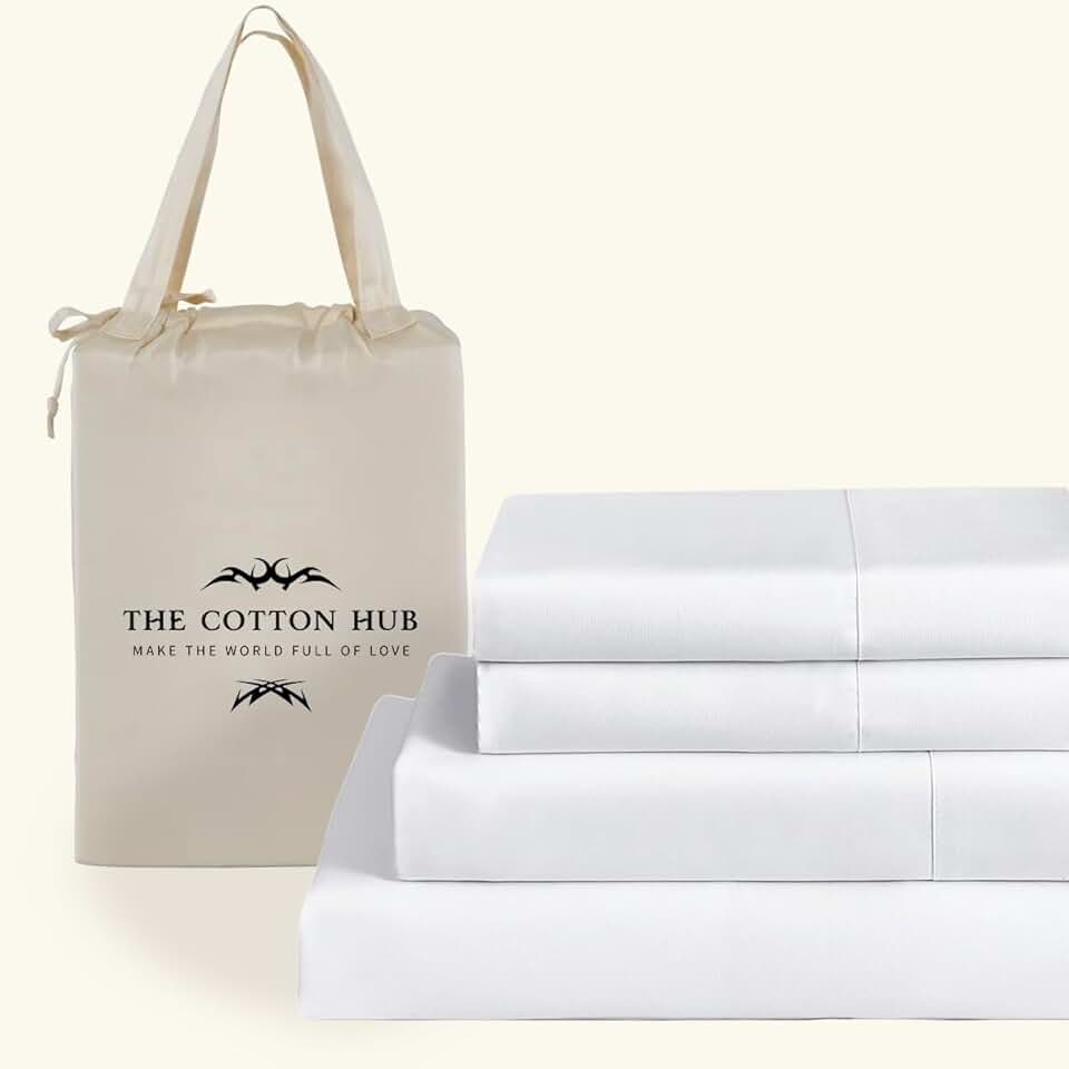 100% Pima Cotton Queen Sheet Set – 600 Series Sateen Weave, Soft & Breathable Luxury Bed Sheets, Deep Pocket Fitted Sheet 16-22”, product image