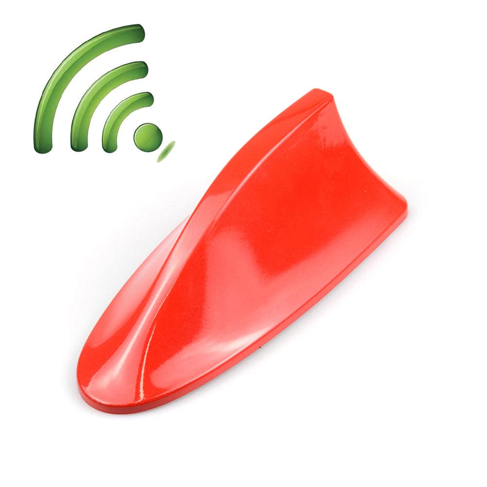 JML Shark Fin Design Antenna, Universal Upgraded Car Shark Fin Roof Auto Radio Signal Aerials AM/FM Signal Amplifier Car Radio with Adhesive Base-Red