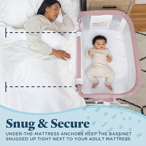 Image of Baby Delight Beside Me Dreamer Bassinet & Bedside Sleeper | Easy Access Zip-Down Panel | 8-Position Height Adjustment | 100% GOTS Certified Organic Cotton Fabric | Organic Rose
