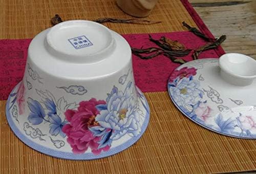 Miniatura 6 de YBK Tech - Taza de té grande de Gaiwan, de porcelana de 10 onzas, con platillo y tapa, Gaiwan tradicional chino, cuenco de té Sancai (5#)