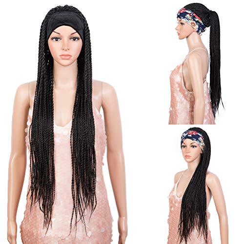 Style Icon Headband Braided Wig 37” Long Braid Wig Machine Made Glueless Headband Wig For Black Women (37 Inch, 1B) #TOP13