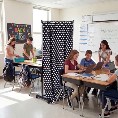 Silkfly 2 Pcs Classroom Privacy Partition Curtains with Rod 63 x 28 Inch Polka Dot Privacy Partition Curtains No Drilling Tension Rod Adjustable Divider Curtain for Student Home Office School Meeting by Silkfly - Image 4
