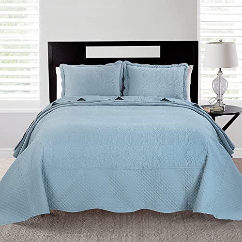 Hombys Oversized King Bedspreads 128X120, 3 Pieces Quilt Set, Lightweight, Soft & Extra Oversized Coverlet Bedding Set For All Seasons, Spa Blue Patchwork #TOP1