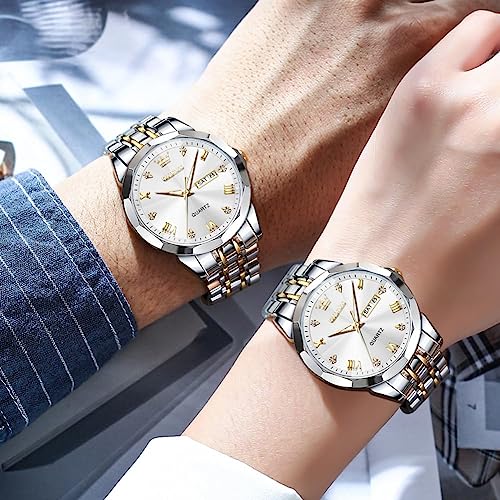 Image of OLEVS Watch for Men Women Large Face Unisex Diamond Luxury Dress Analog Quartz Stainless Steel Waterproof Luminous Date Business Casual Wrist Watch
