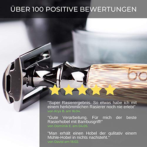 boopan® Premium RASIERHOBEL mit Griff aus Bambus nachhaltig inkl. 5 Rasierklingen - ZERO WASTE Rasierer Set für Damen & Herren - geschlossener Kamm - plastikfrei inkl. eBook - Image 4