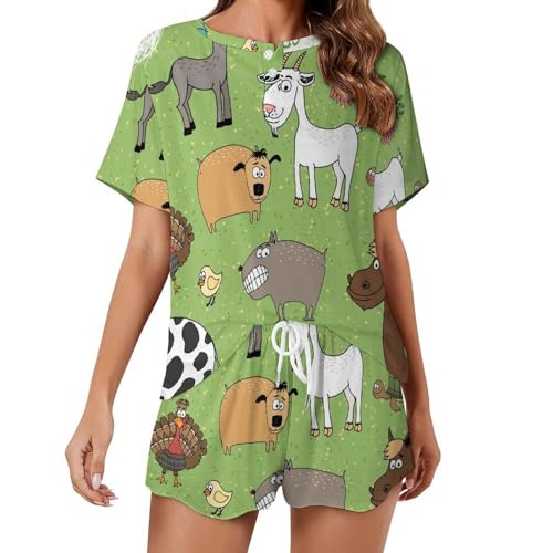 Pyjama animaux de la ferme femme ensemble ete en coton leger