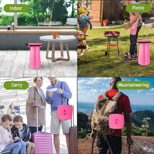 Image of Upgraded Folding Stool - 485lbs Load Capacity,Telescopic Stool,Portable Collapsible Seat for Camping,Fishing,Hiking,Travel (Square-Pink)