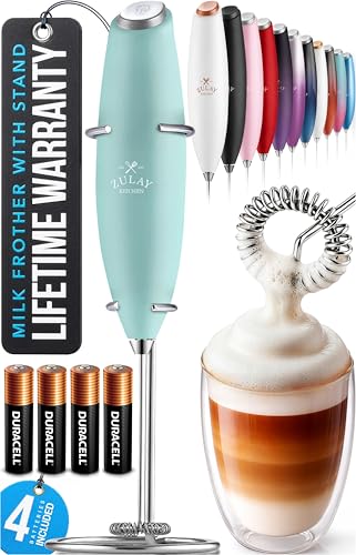 Image of Zulay Kitchen Powerful Milk Frother Wand With Duracell Batteries - Ultra Fast Handheld Drink Mixer - Electric Whisk Foam Maker for Coffee, Lattes, Cappuccino & Matcha - Z1 Motor - Fresh Mint