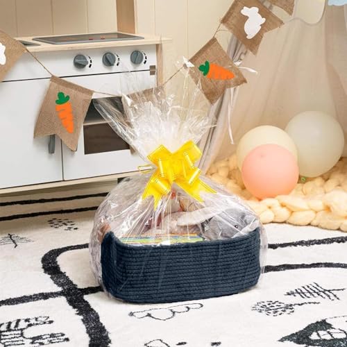 Image of ☆LBY Rectangle Cotton Rope Woven Basket with Handles for Books, Magazines, Toys - Ideal Gift Decorative Basket for Baby Nursery, Living Room (black, medium 12 x 8 x 5 inch)