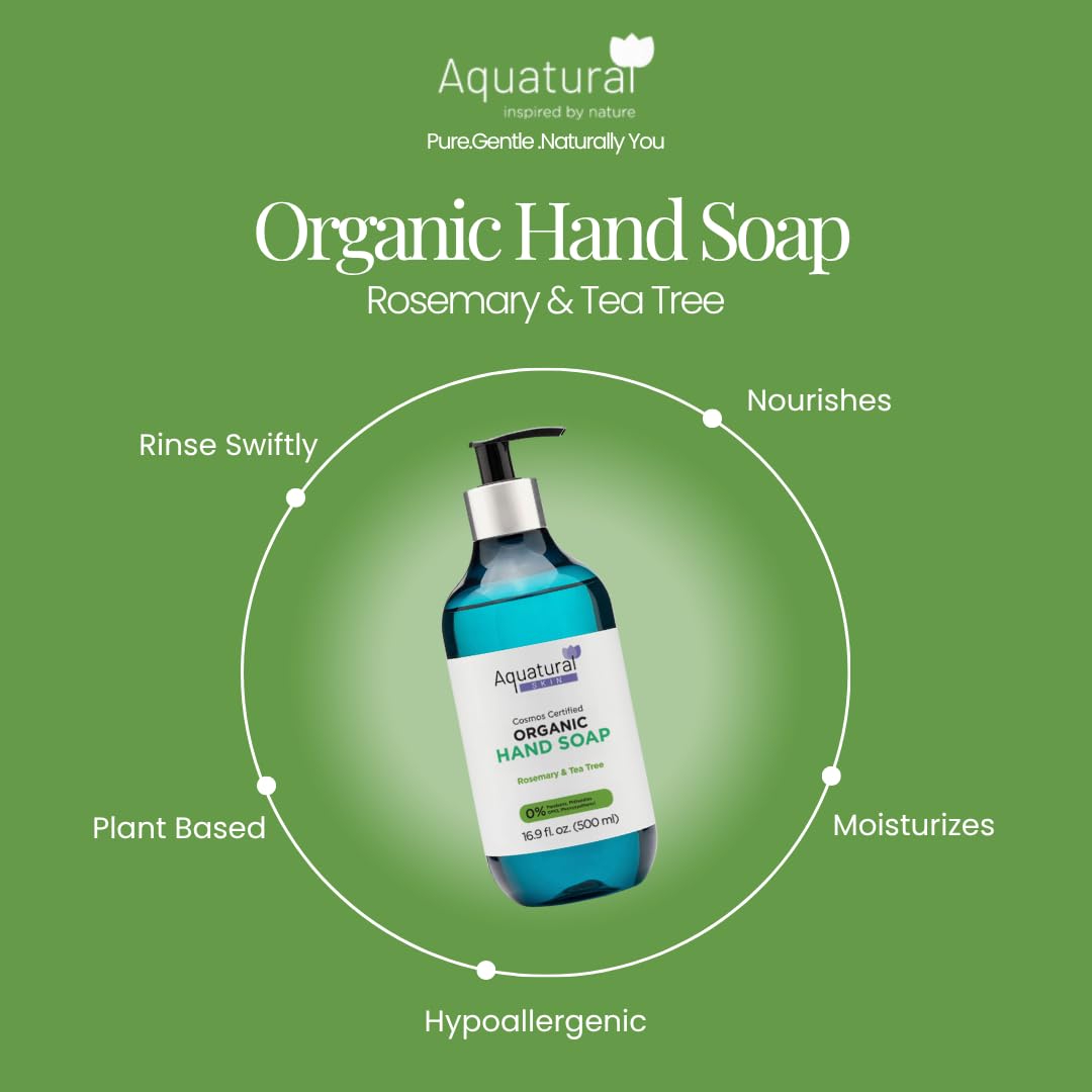 Rosemary Liquid Hand Soap, Natural Scent, 16.9 Fl Oz, Pack of 2 | Moisturizing, Vegan, For Sensitive Skin, Nourishing Formula, Refillable Bottle