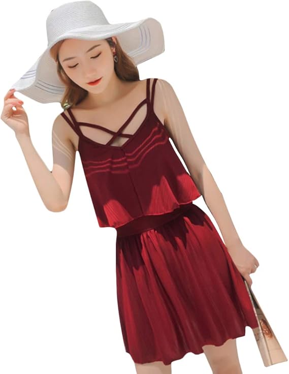 Amazon Lixinsunbu タンキニ レディース 体型カバー ワンピース水着 温海水浴 水泳 水着 可愛い 着痩せ 小胸 大人 吊り レッド Xl ワンピース 通販