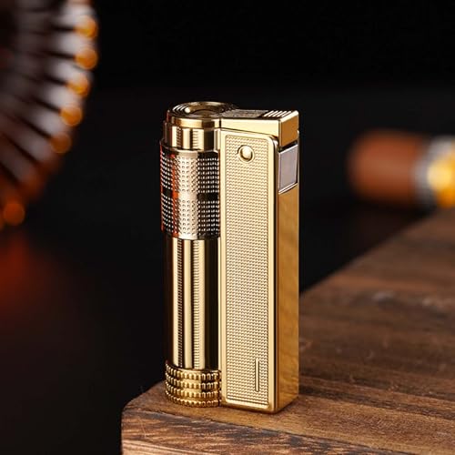 Encendedor metálico dorado recargable con llama ajustable miniatura 2