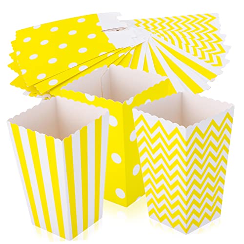 BEBEMOKO 48Pcs Paper Popcorn Boxes Assorted Prints Dots Twisted for Parties Events and Snack Serving