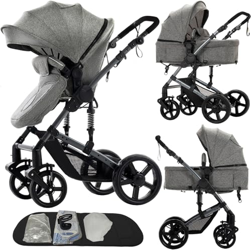 Nine point nine 2 in 1 Baby Stroller, Reversible Convertible Infant Stroller of One-Click Folding, Newborn Travel Strollers Toddler Standard Pram Carriage (2US588-GREY)