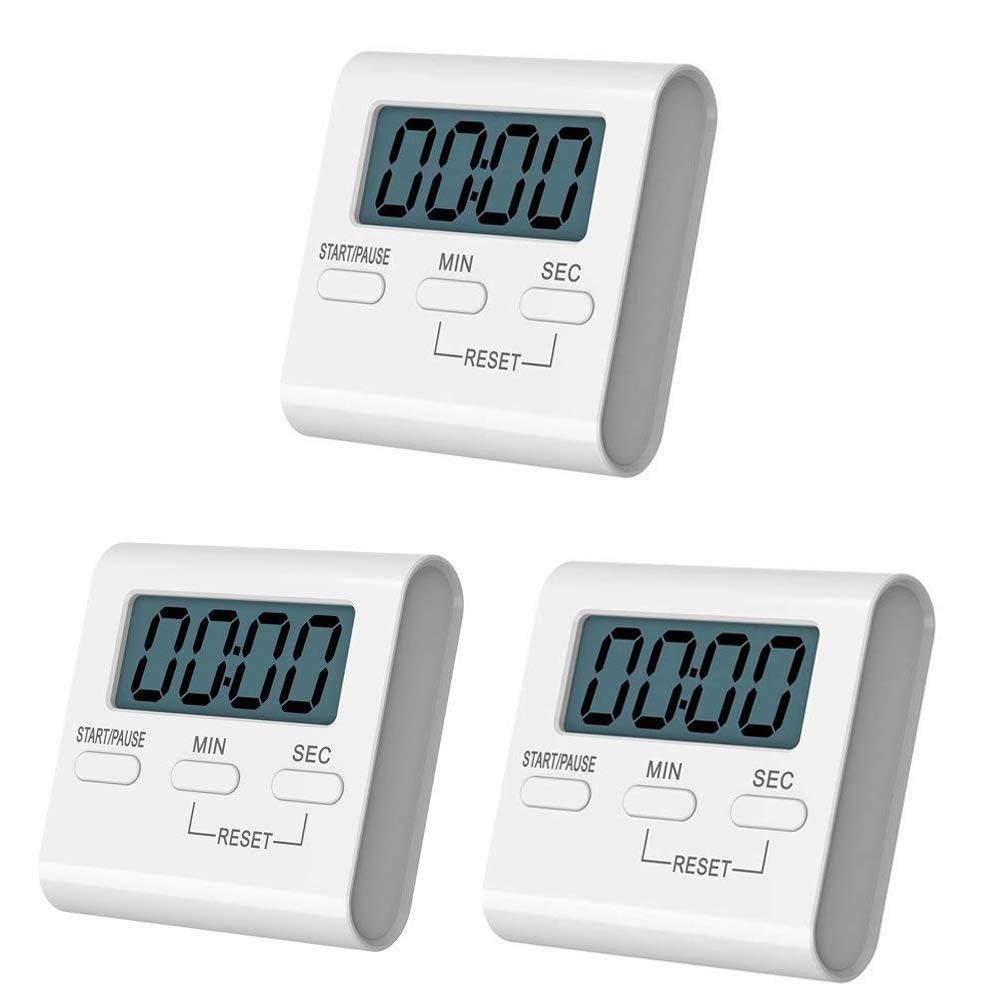 Baskety 3 Pack Digital Kitchen Timer,Small Cooking Timer,Big Digits, Strong Magnet Backing, Loud Alarm, Memory Function, ON/Off Switch,Count-Up & Count Down for Cooking Baking Sports Sqaure
