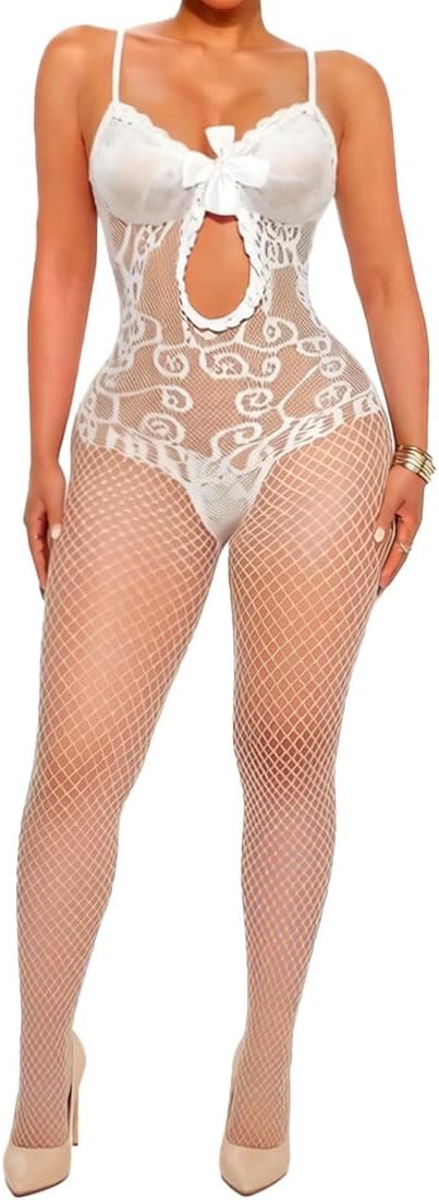 Sexy Fishnet Bodystocking Plus Size Sheer Stretchy One-Piece