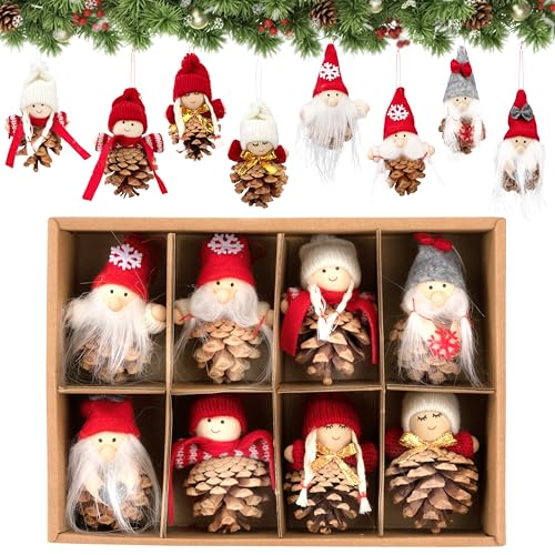Yesaler Set para Colgar Piñas de Navidad Gnomo Decoracion Arbol Navidad Ornamentos Figuras Arbol Navidad para Decoración de Interiores 8 Piezas