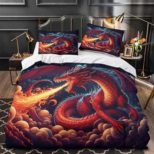 Parure de lit dragon effet 3D finition haut de gamme microfibre 140x200